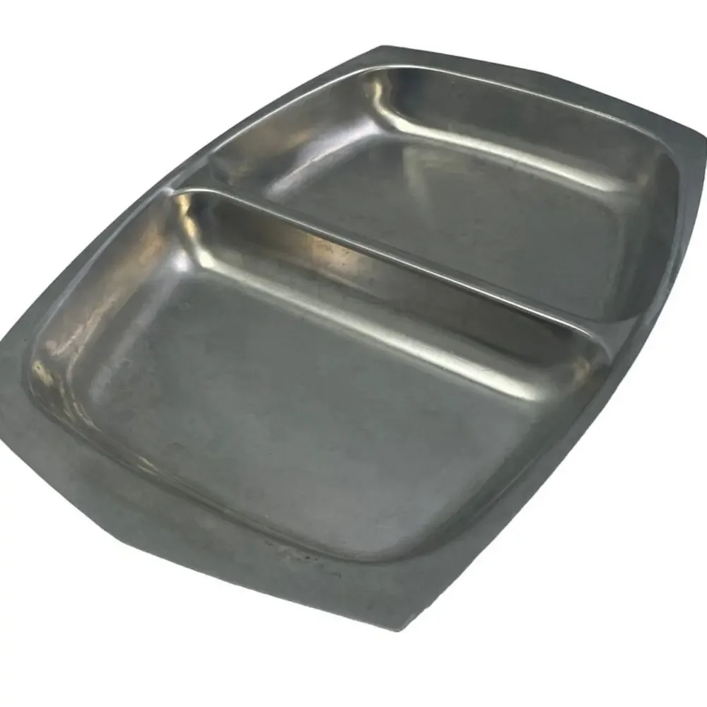 Vintage Shiny Metal Stainless Steel Divided Serving Trinket Collectible Tray